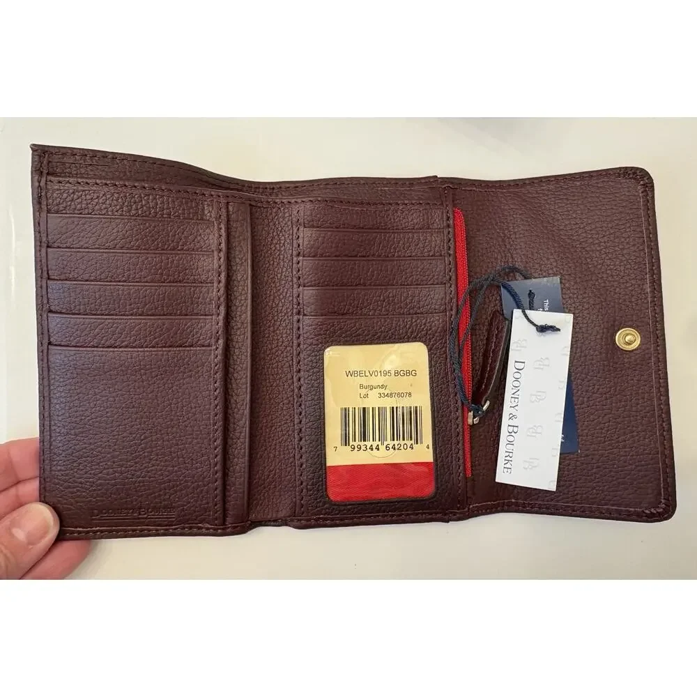 Dooney & Bourke Pebbled Leather Trifold Wallet Burgundy New In Box 6x4
